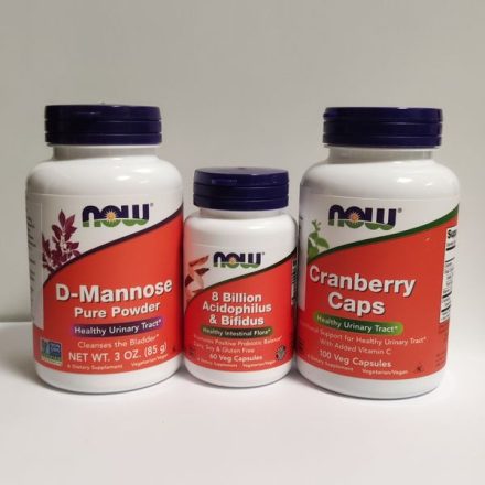 NOW Felfázás csomag por (D mannose 85g por, Vörös áfonya 100 lágyzselatin, probiotikum 60 kapszula)