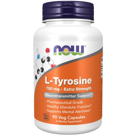 Now Foods L-Tyrosine, Extra Strength, 750 mg, 90 Veg Capsules 