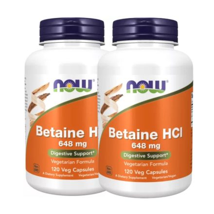 NOW Betaine HCl 648 mg – DUO Pack 2x120 Veg Capsules